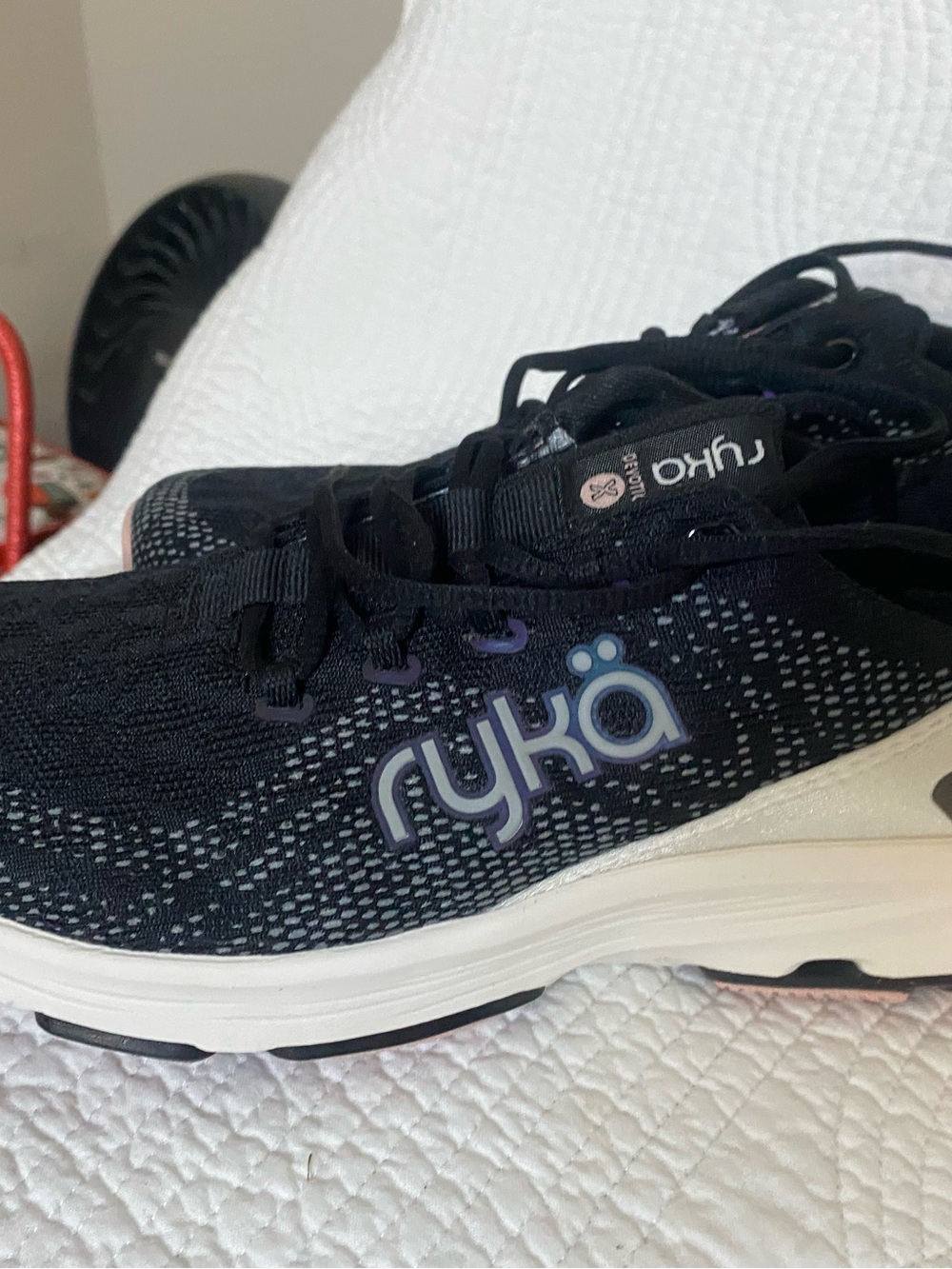 Ryka Black Athletic Walking Sneakers with Purple Accents